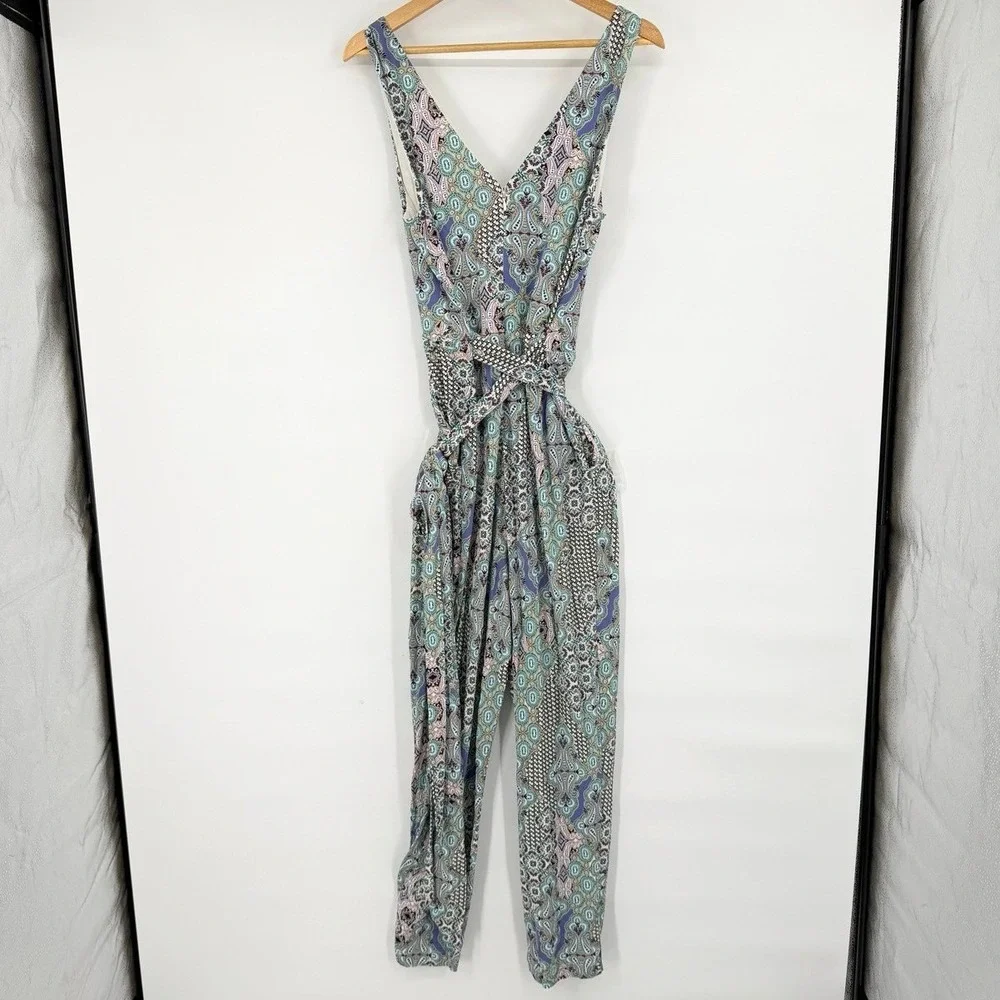 Anthropologie Elevenses Large‎ Jumpsuit Sleeveless Belt Paisley Boho City Summer